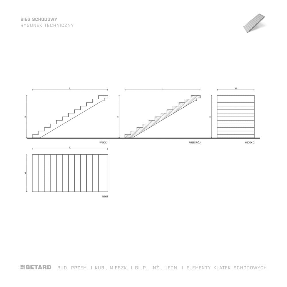 Biegi schodowe prefabrykowane - rzut