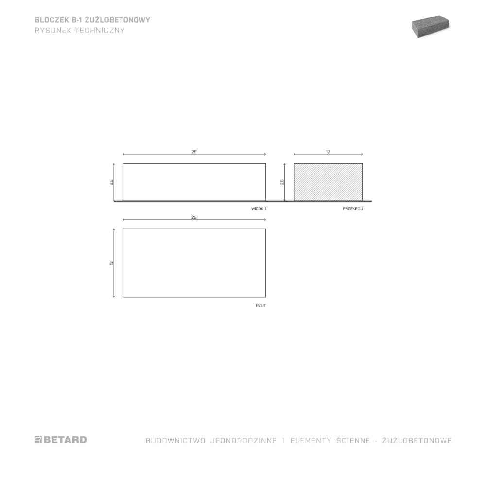 Bloczek B-1 żużlobetonowy rzut