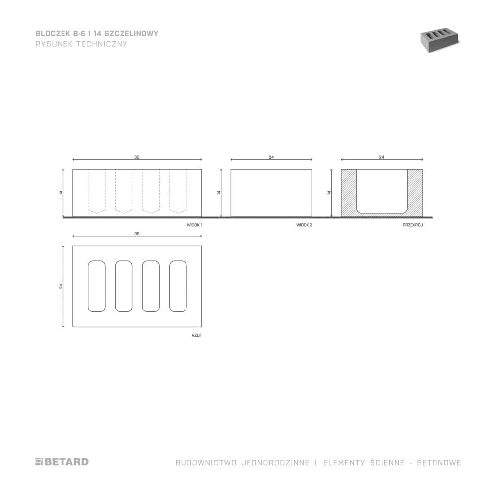 Bloczek B-6 14 szczelinowy rzut