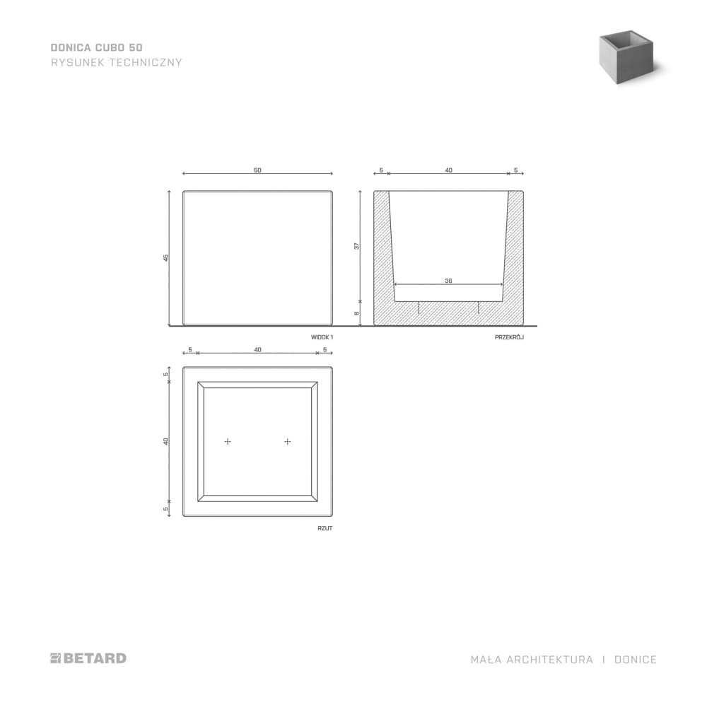 Betonowa Donica Cubo 50 rzut produktu