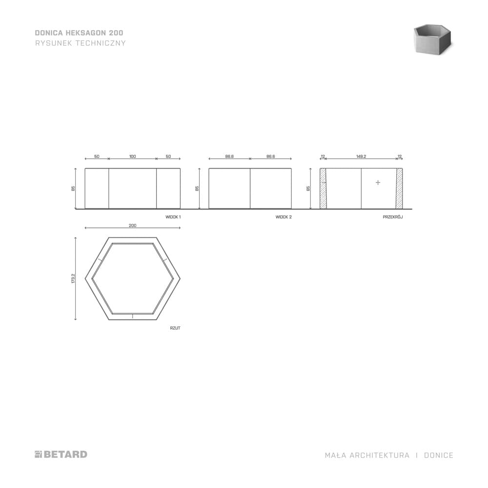 Betonowa Donica Heksagon 200 rzut produktu