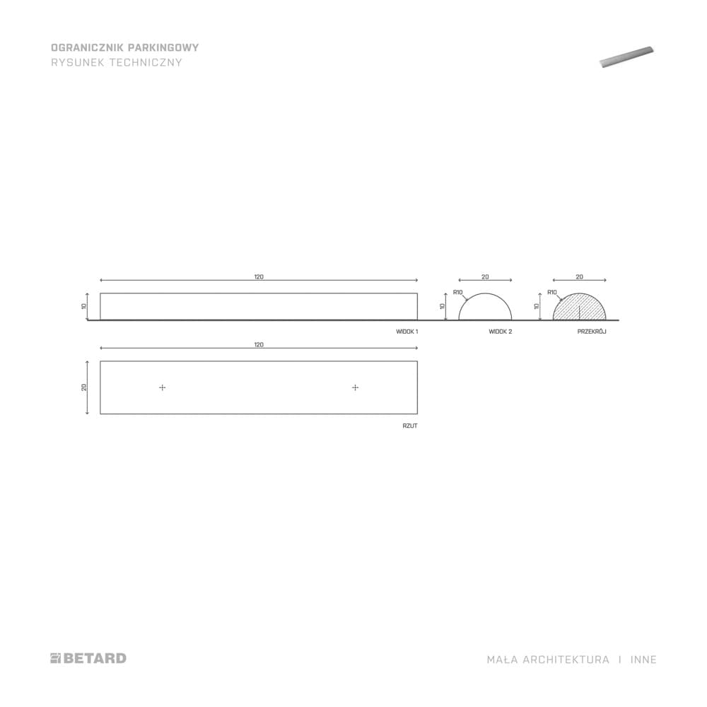 Betonowy Ogranicznik parkingowy rzut produktu