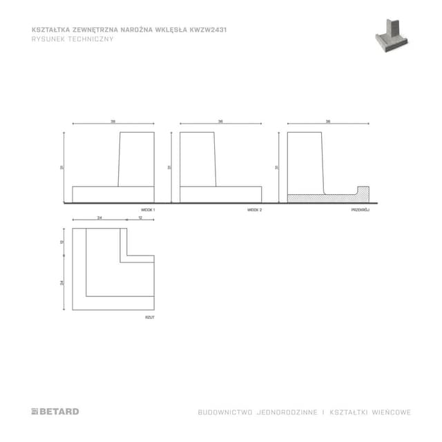 Kształtka zewnętrzna narożna wklęsła rzut