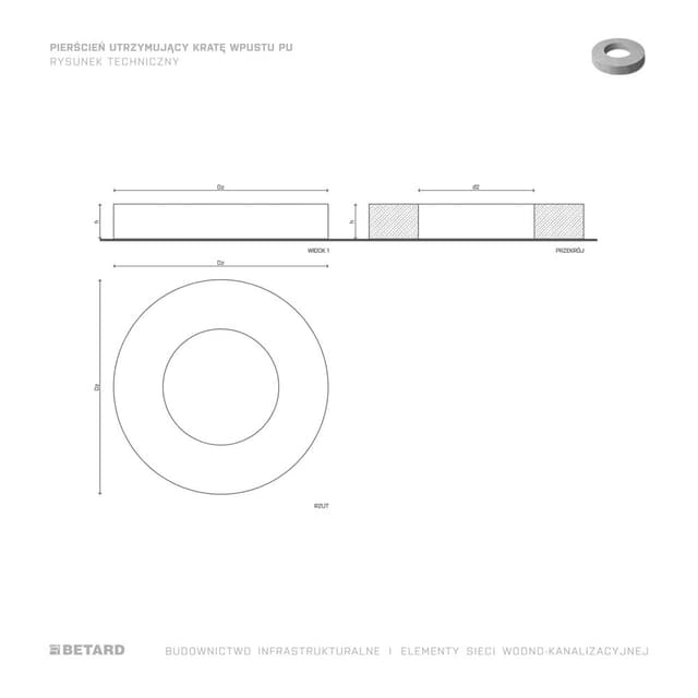 Pierścień utrzymujący kratę wpustu - rzut