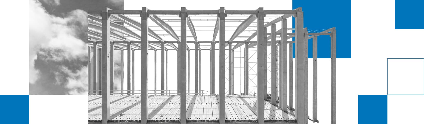 Betonowy szkielet prefabrykowanej hali magazynowej.