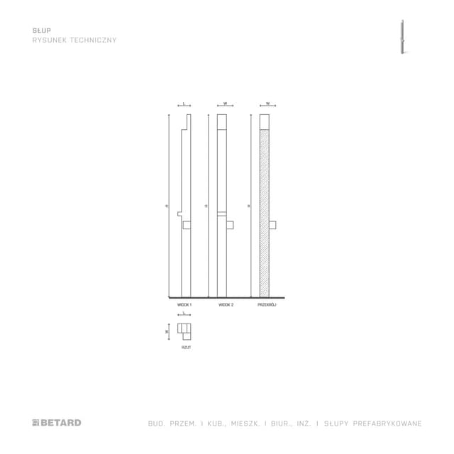 Słup żelbetowy, prefabrykowany - rzut