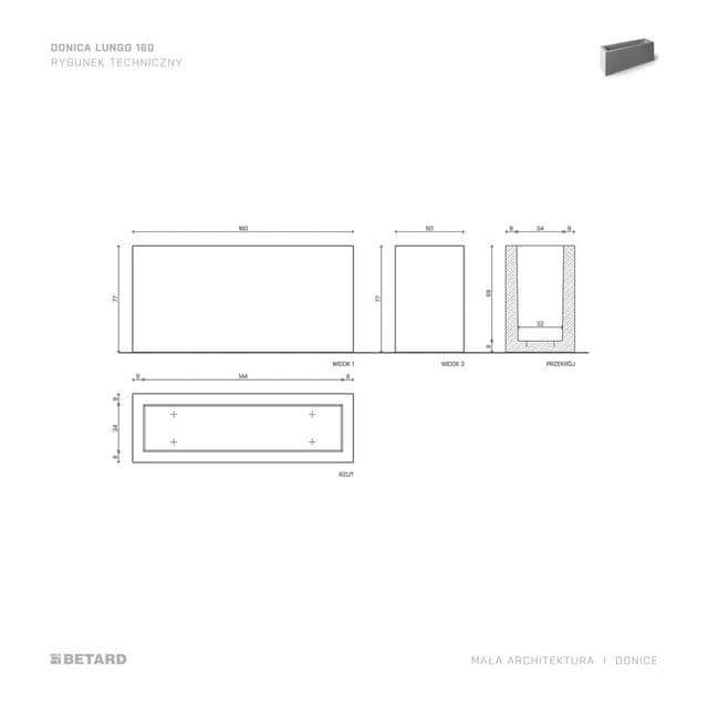 Betonowa Donica Lungo 160 rzut produktu