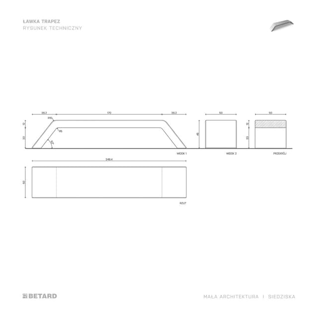 Betonowa Ławka Trapez rzut produktu
